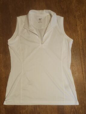 EP Pro White Sleeveless Zip-Front Polo Top